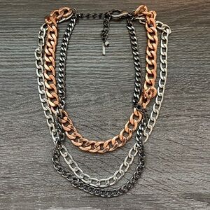 Nearly new Steve Madden chain necklace multi strand rose gold silver set